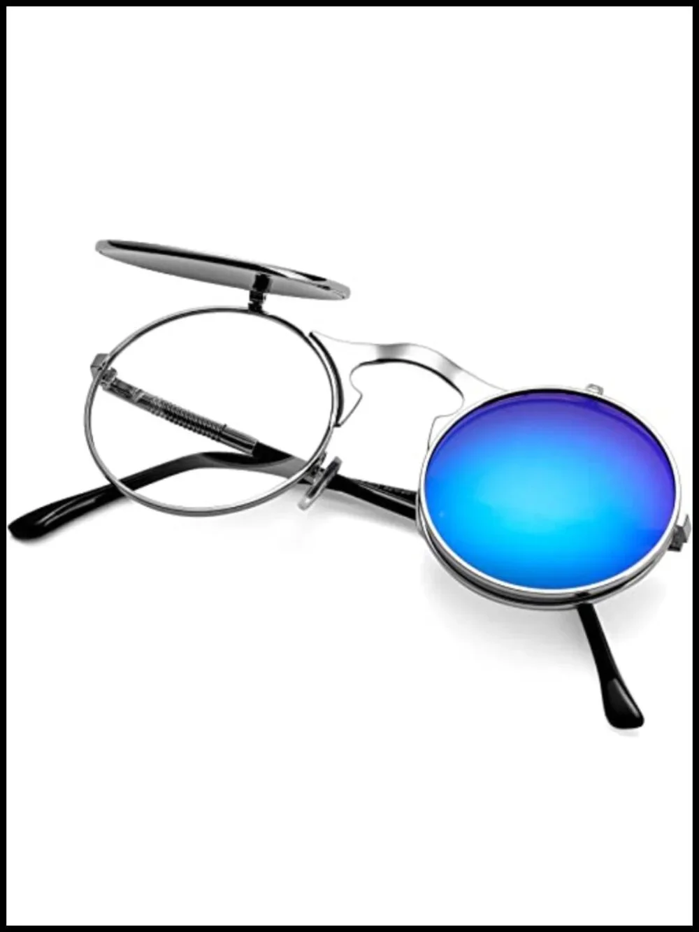 Round Flip Up Sunglasses Metal Frame Retro Steampunk